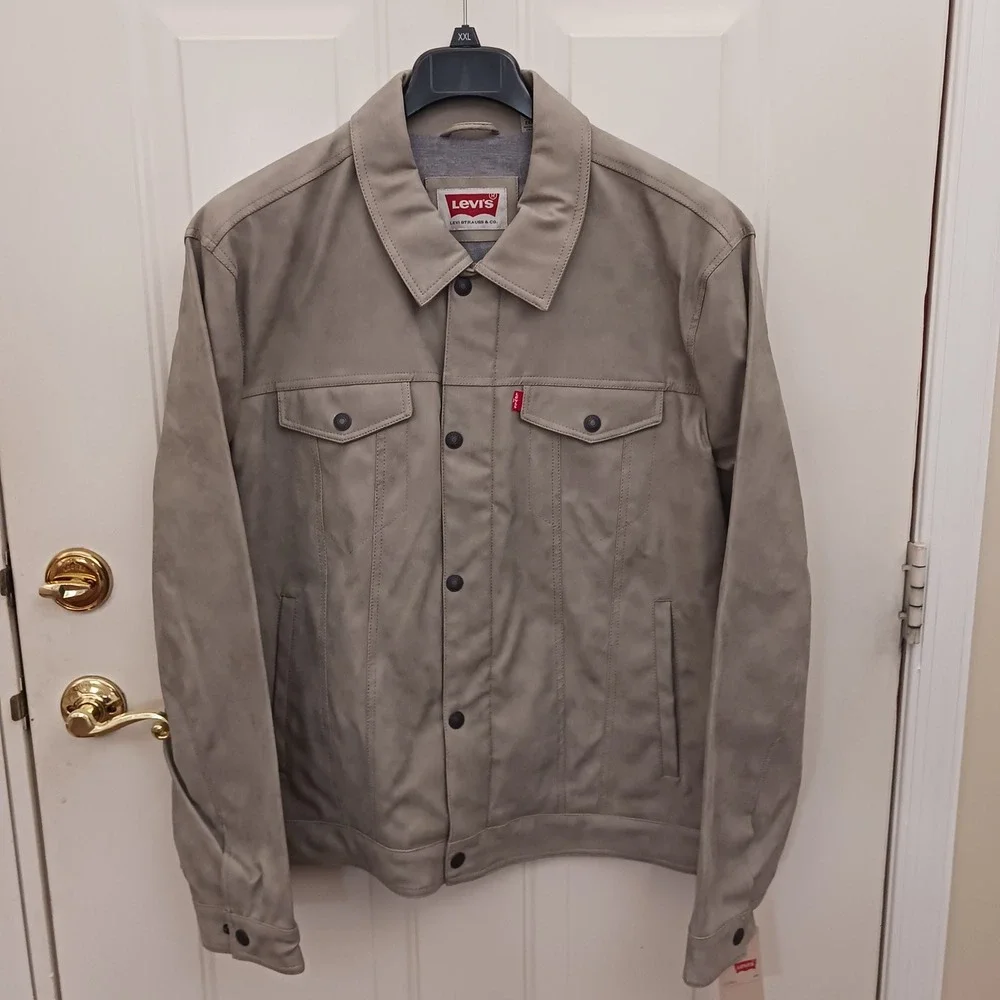 Levis Mens Faux Suede Trucker Jacket Light Grey LM7RS856 XXL NEW